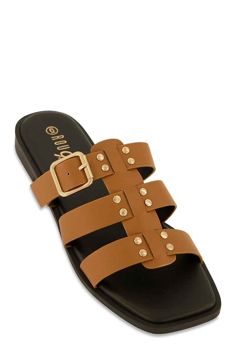 Studded Buckle Detail Slide Sandals