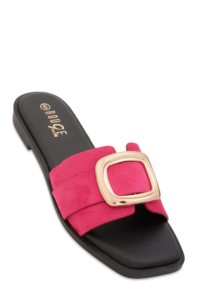 Metallic Pendant Square Toe Slide Sandals