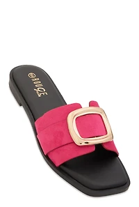 Metallic Pendant Square Toe Slide Sandals