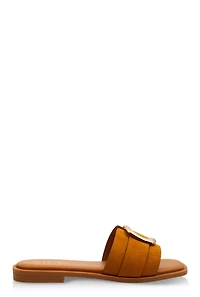 Womens Metallic Pendant Square Toe Slide Sandals, Brown, Size 5.5