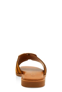 Womens Metallic Pendant Square Toe Slide Sandals, Brown, Size 5.5
