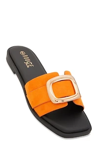 Metallic Pendant Square Toe Slide Sandals