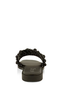 Womens Embellished Faux Pearl Studded Slide Sandals,