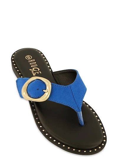 Womens Buckle Detail Thong Slide Sandals,