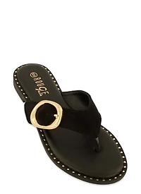 Womens Buckle Detail Thong Slide Sandals,