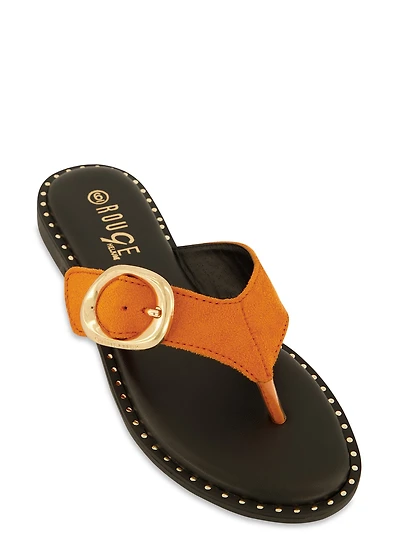 Womens Buckle Detail Thong Slide Sandals, Orange, Size 6