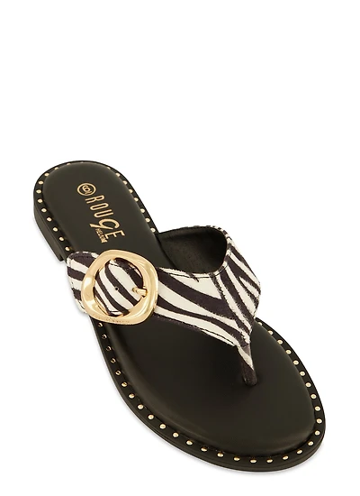 Womens Buckle Detail Thong Slide Sandals,