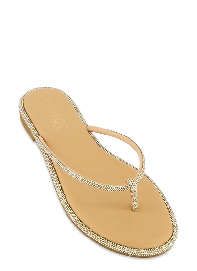Rhinestone Trim Thong Sandals