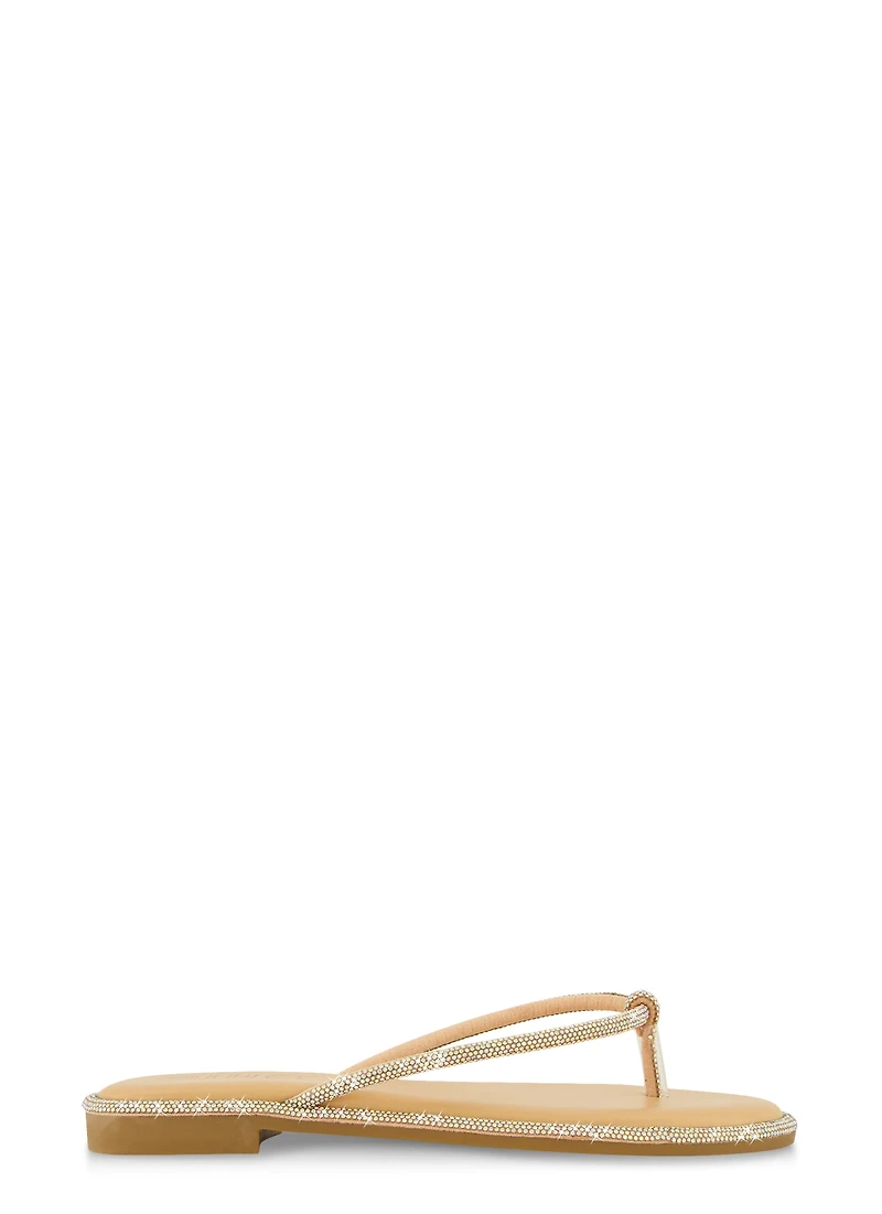 Rhinestone Trim Thong Sandals