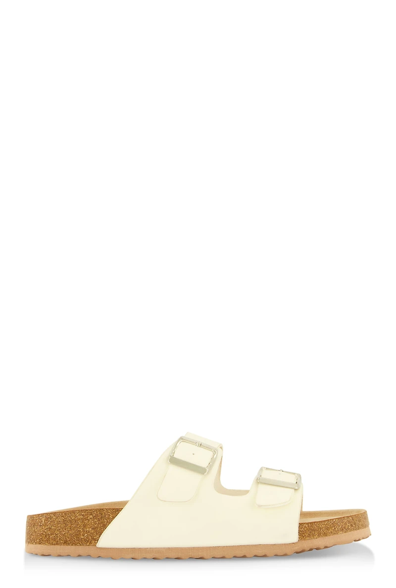 Womens Double Buckle Footbed Sandals, White, Size 10