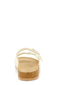 Womens Double Buckle Footbed Sandals, White, Size 10