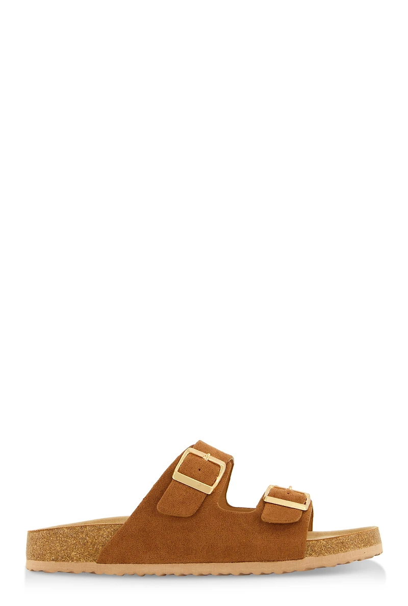 Womens Double Buckle Footbed Sandals, Brown, Size 8
