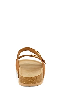 Womens Double Buckle Footbed Sandals, Brown,