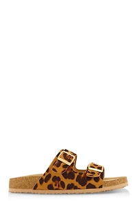 Womens Double Buckle Footbed Sandals, Brown,