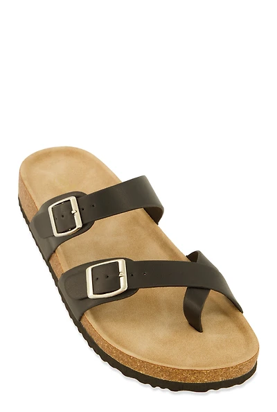 Womens Double Buckle Toe Loop Footbed Sandals,