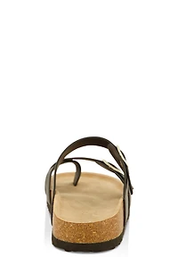 Womens Double Buckle Toe Loop Footbed Sandals, Black, Size 9