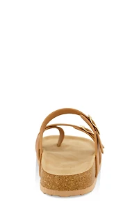 Womens Double Buckle Toe Loop Footbed Sandals,
