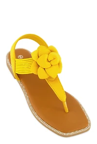 Faux Suede Flower Corded Thong Sandals