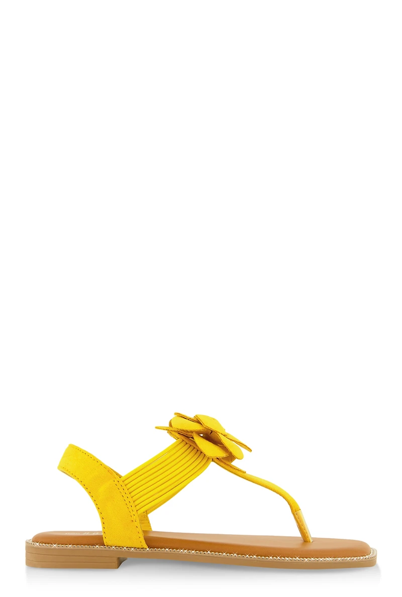 Faux Suede Flower Corded Thong Sandals