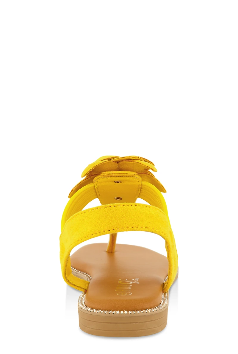 Faux Suede Flower Corded Thong Sandals