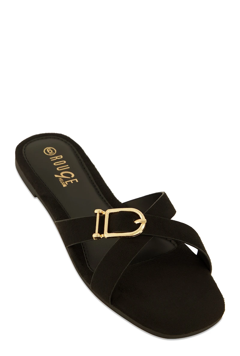 Criss Cross Buckle Slide Sandals