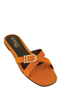 Criss Cross Buckle Slide Sandals