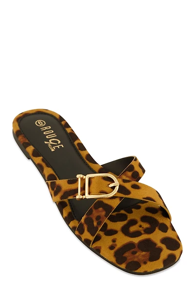 Womens Criss Cross Buckle Slide Sandals,