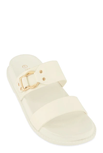 Womens Double Band Buckle Detail Footed Sandals, White, Size 11