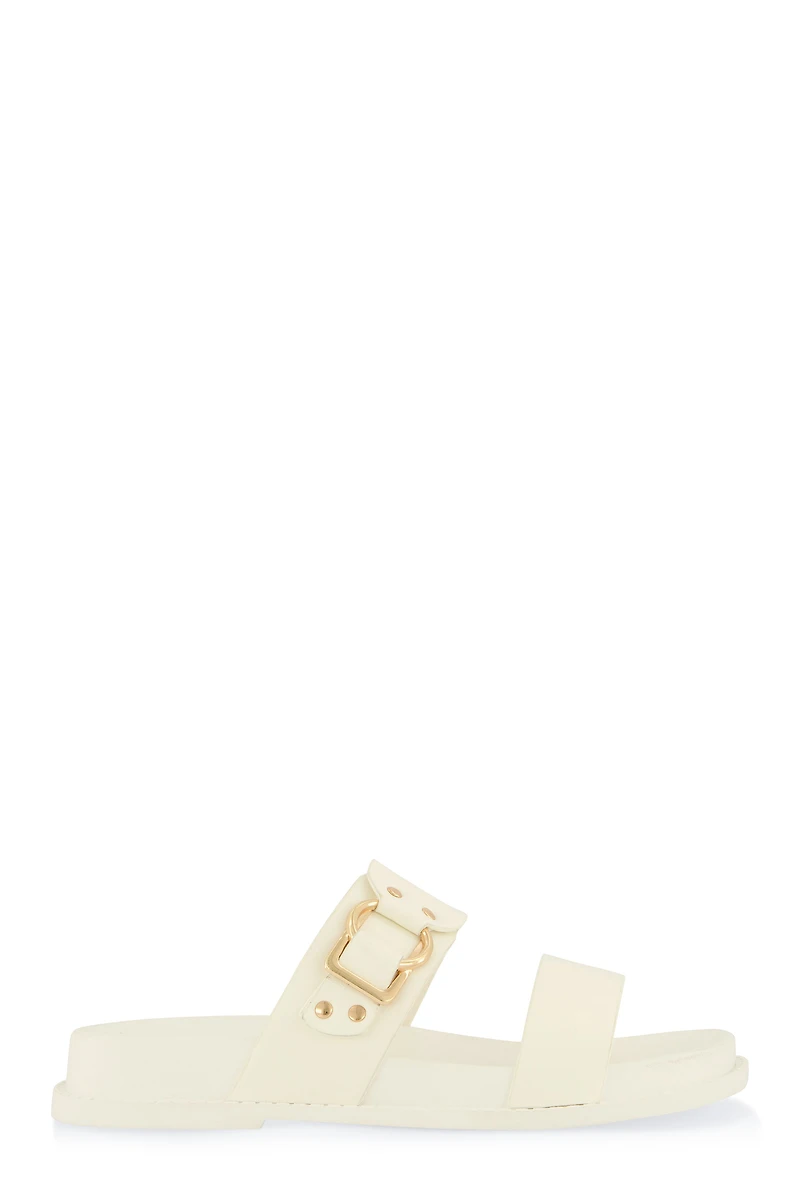 Womens Double Band Buckle Detail Footed Sandals, White, Size 11