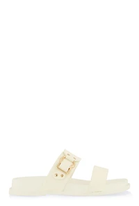 Womens Double Band Buckle Detail Footed Sandals, White, Size 11