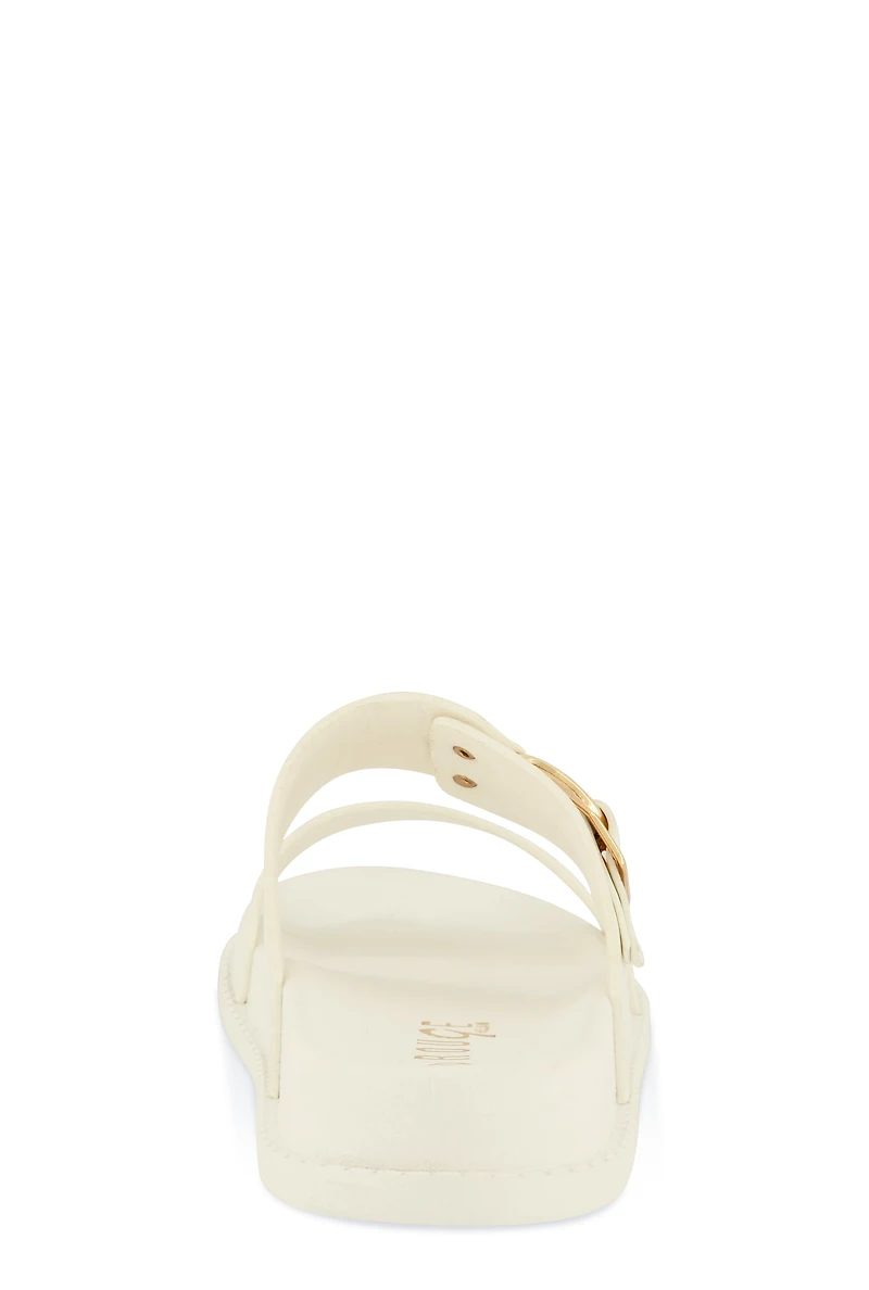Womens Double Band Buckle Detail Footed Sandals, White, Size 11