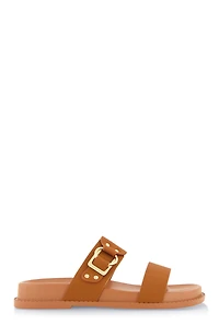 Womens Double Band Buckle Detail Footed Sandals, Brown, Size 9