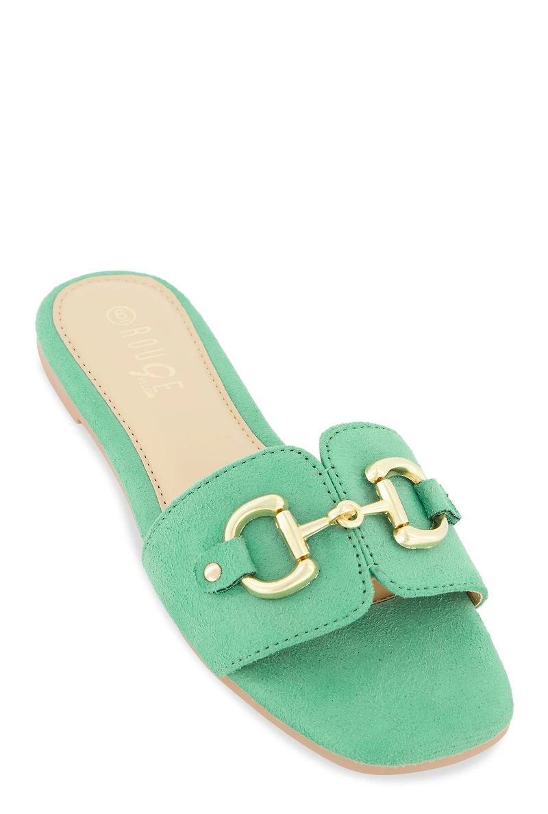 Metallic Horsebit Single Band Slide Sandals