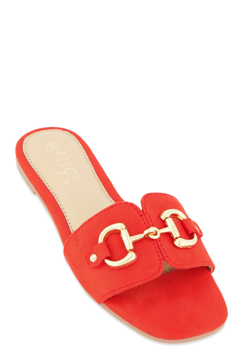 Metallic Horsebit Single Band Slide Sandals