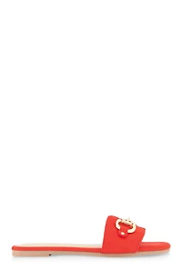 Womens Metallic Horsebit Single Band Slide Sandals, Red, Size 9