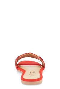 Womens Metallic Horsebit Single Band Slide Sandals, Red, Size 9