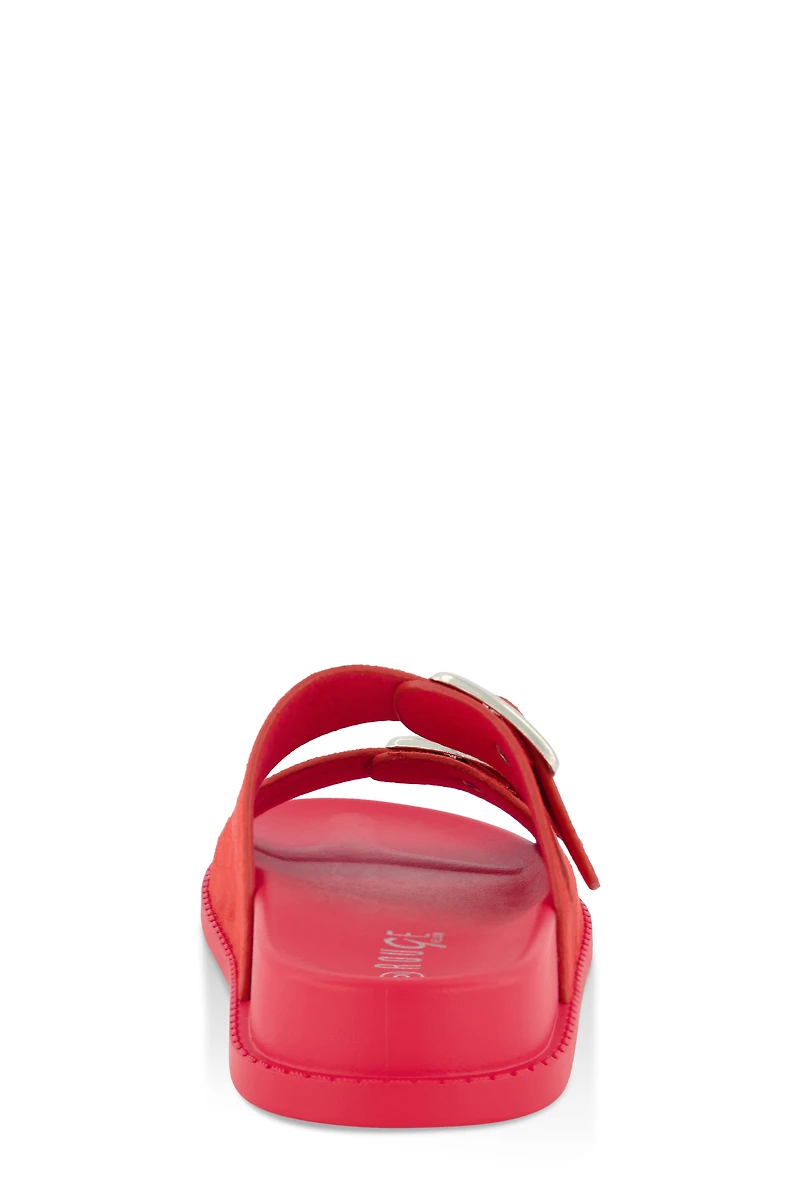 Womens Faux Suede Double Buckle Band Slide Sandals, Red, Size 8