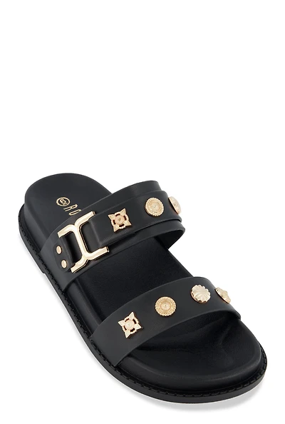 Embellished Double Band Slide Sandals