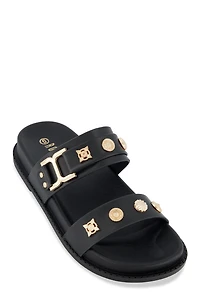 Embellished Double Band Slide Sandals