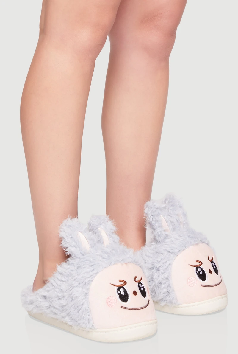 Womens Mischievous Monster Fluffy Slippers, Blue, Size 7-8