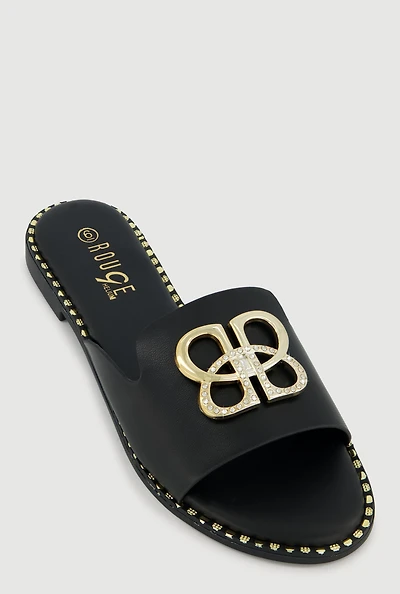 Metallic Pendant and Trim Detail Open Toe Sandals