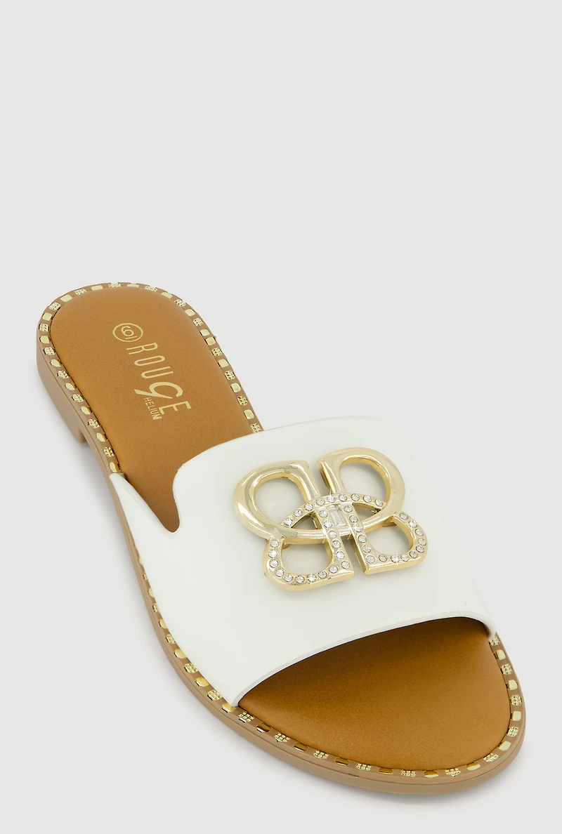 Metallic Pendant and Trim Detail Open Toe Sandals