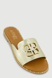 Metallic Pendant and Trim Detail Open Toe Sandals