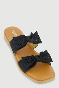 Double Eyelet Bow Band Slide Sandals