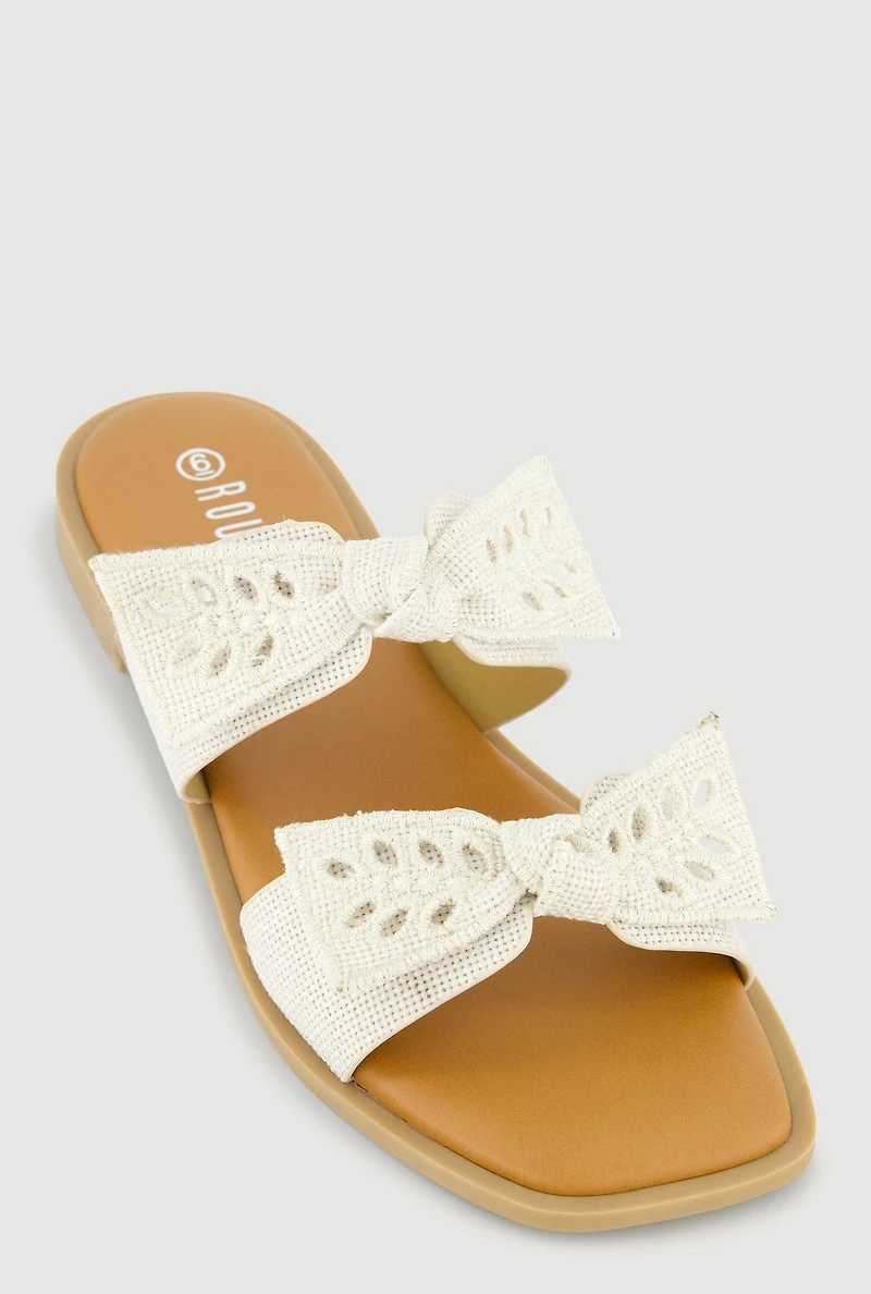 Double Eyelet Bow Band Slide Sandals