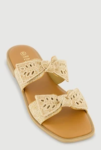 Double Eyelet Bow Band Slide Sandals
