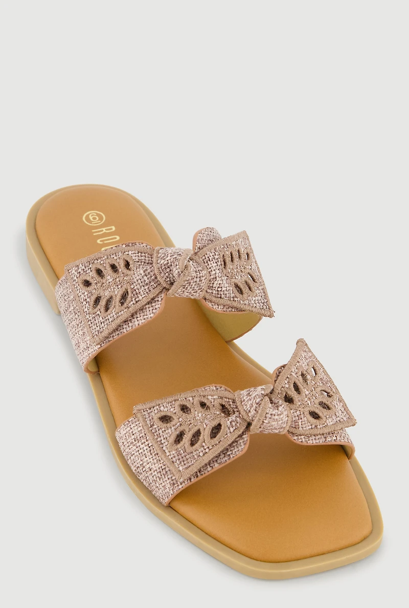 Double Eyelet Bow Band Slide Sandals
