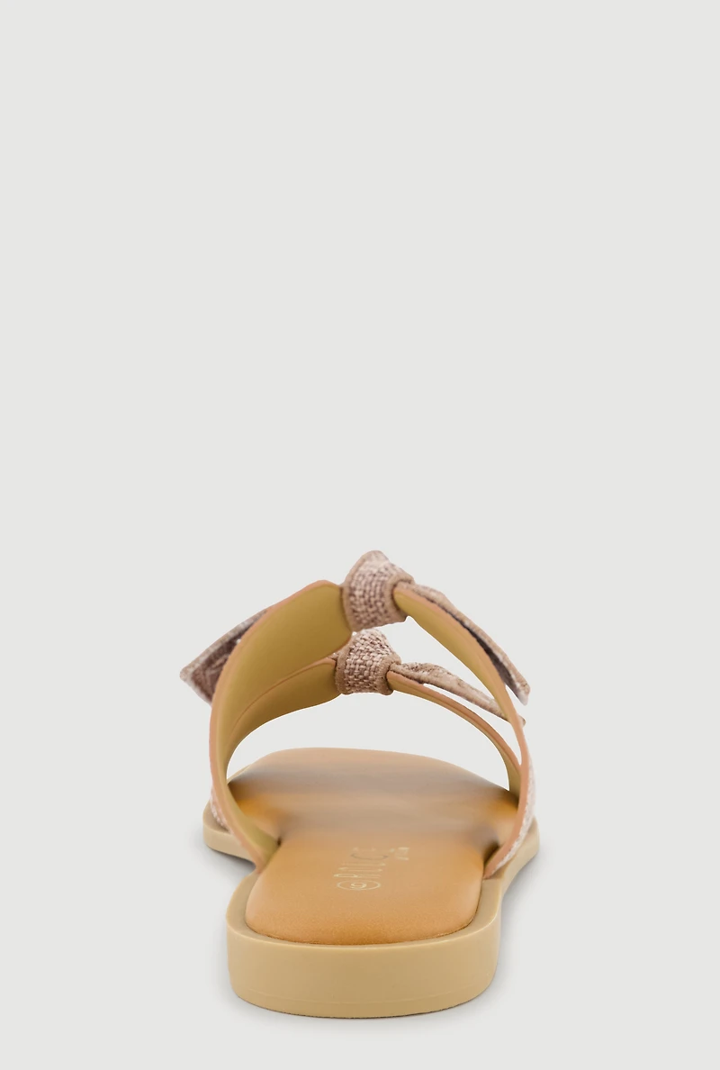 Double Eyelet Bow Band Slide Sandals