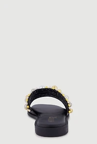 Faux Pearl and Rhinestone Single Band Slide Sandals