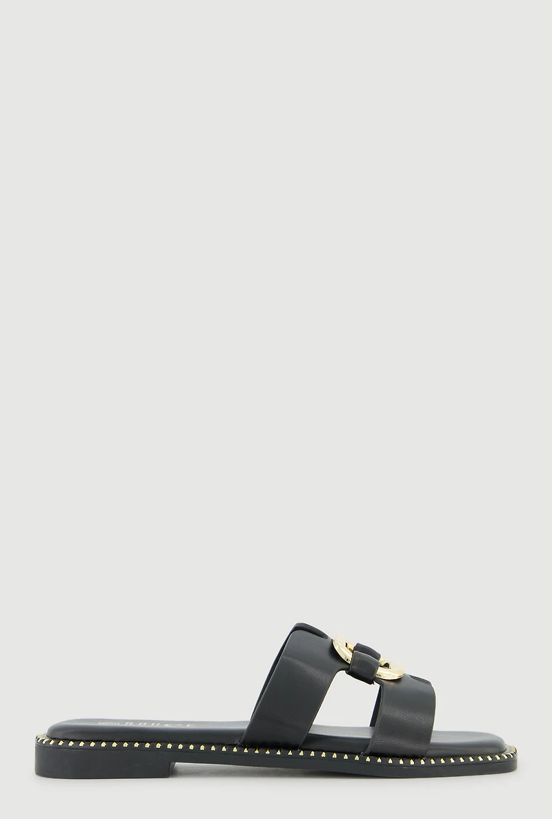 Metallic Cut Out H Band Slide Sandals